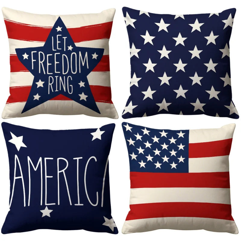 VIKAMA American Flag Star Pillow Cover 4th of July Patriotic Decorative Cushion Case for Sofa Bedroom Living Room Home Decor