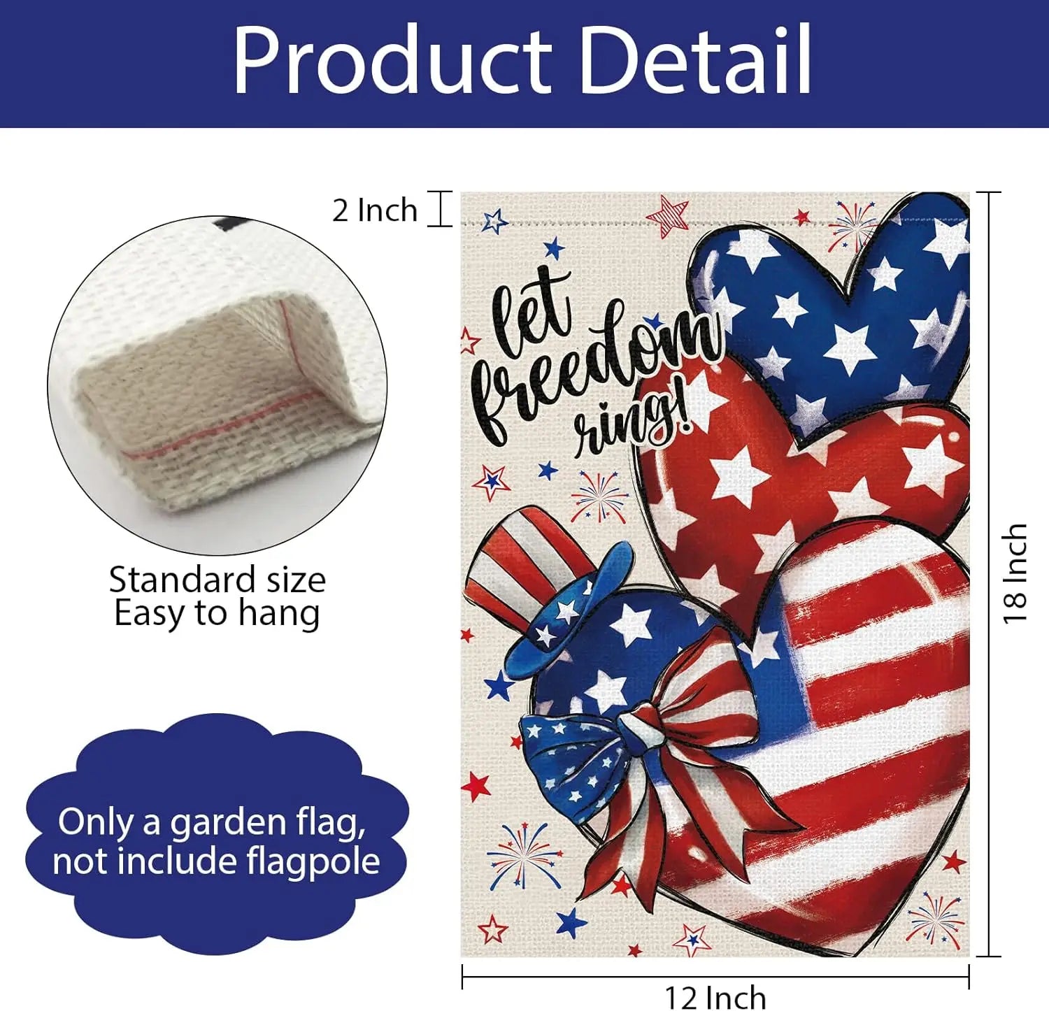 4th of July Garden Flag Patriotic Let Freedom Ring 12x18 Inch Double Sided Burlap Small Yard Flags Independence Day Memorial WWL