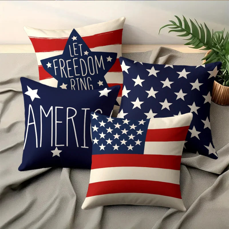 VIKAMA American Flag Star Pillow Cover 4th of July Patriotic Decorative Cushion Case for Sofa Bedroom Living Room Home Decor