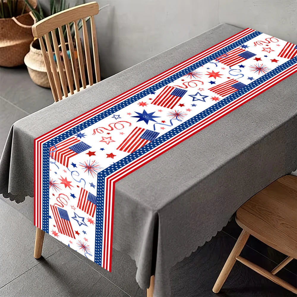 4th of July Patriotic Table Runner, American Flag Star Firework Table Decor for Independence Day Party Kitchen Dining