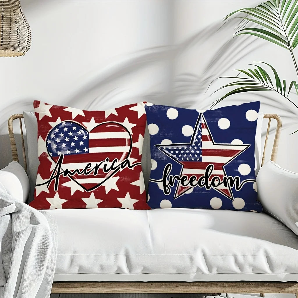 4pcs Patriotic USA Pillow Covers, American Flag Memorial Day Decor, for Indoor Outdoor Home Sofa Decor