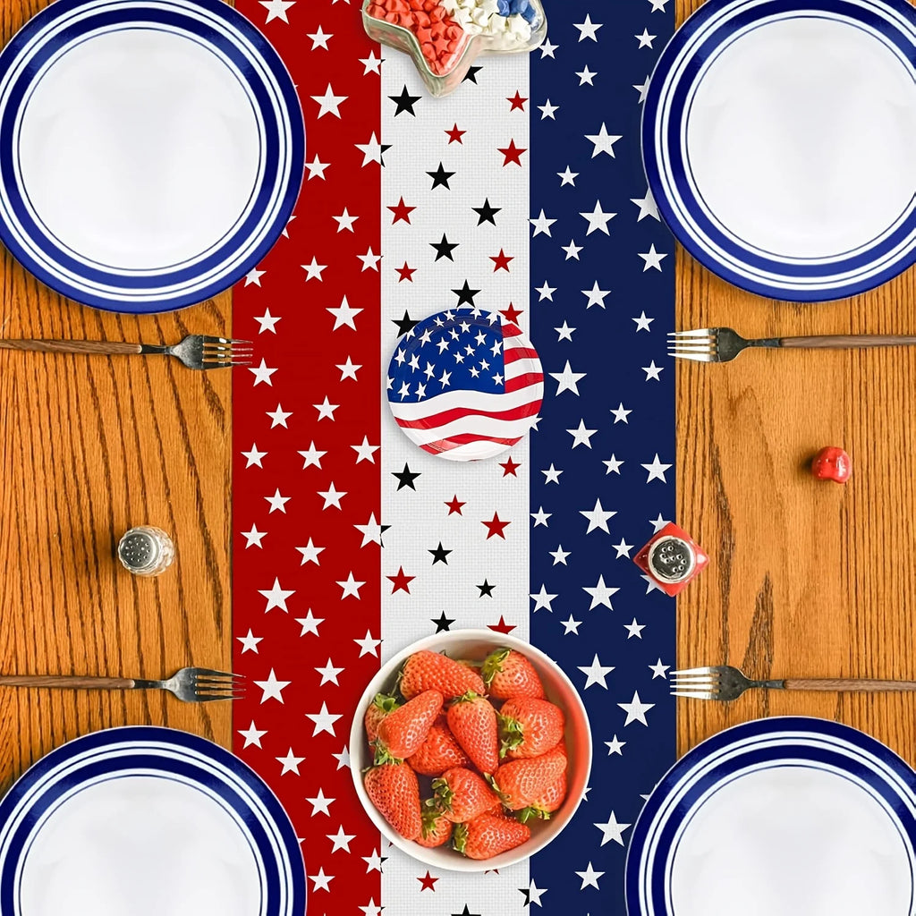 VIKAMA Patriotic Star & Firework Table Runner 4th of July Independence Day Kitchen Dining Home Party Decor