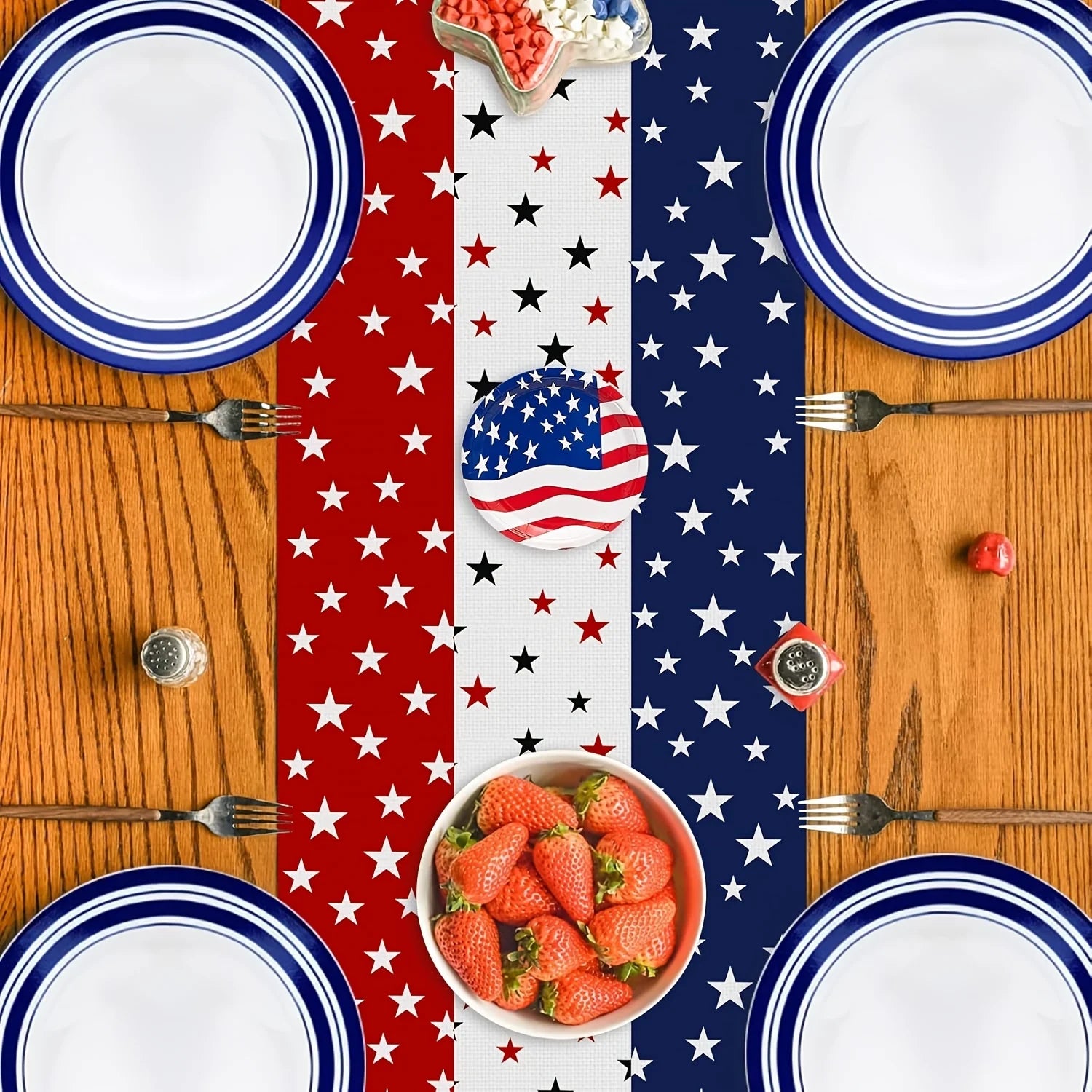 VIKAMA Patriotic Star & Firework Table Runner 4th of July Independence Day Kitchen Dining Home Party Decor