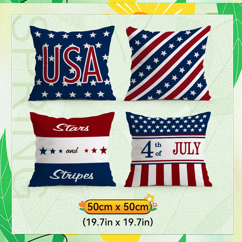 4pcsIndependence Day Patriotic Striped Cushions Pillowcase Polyester Cushion Cover Throw Pillow Pillowcover Home Car Sofa Decor