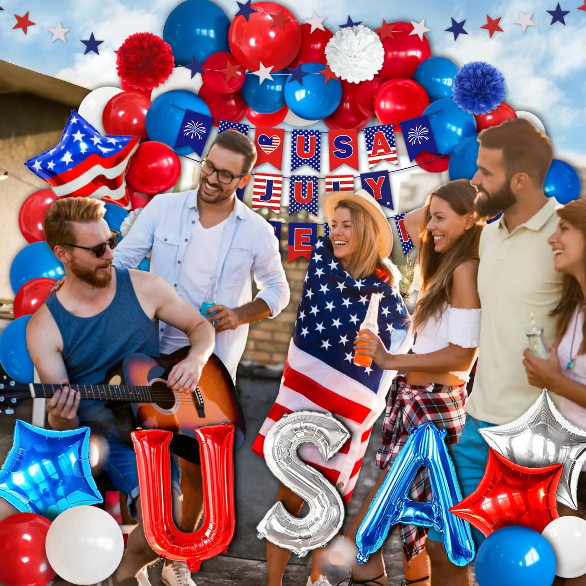 USA Theme Party Decorations American Flag Tattoo Sticker,flag Plates,banner,cups 4th Of July Independence Day Patriotic Supplies