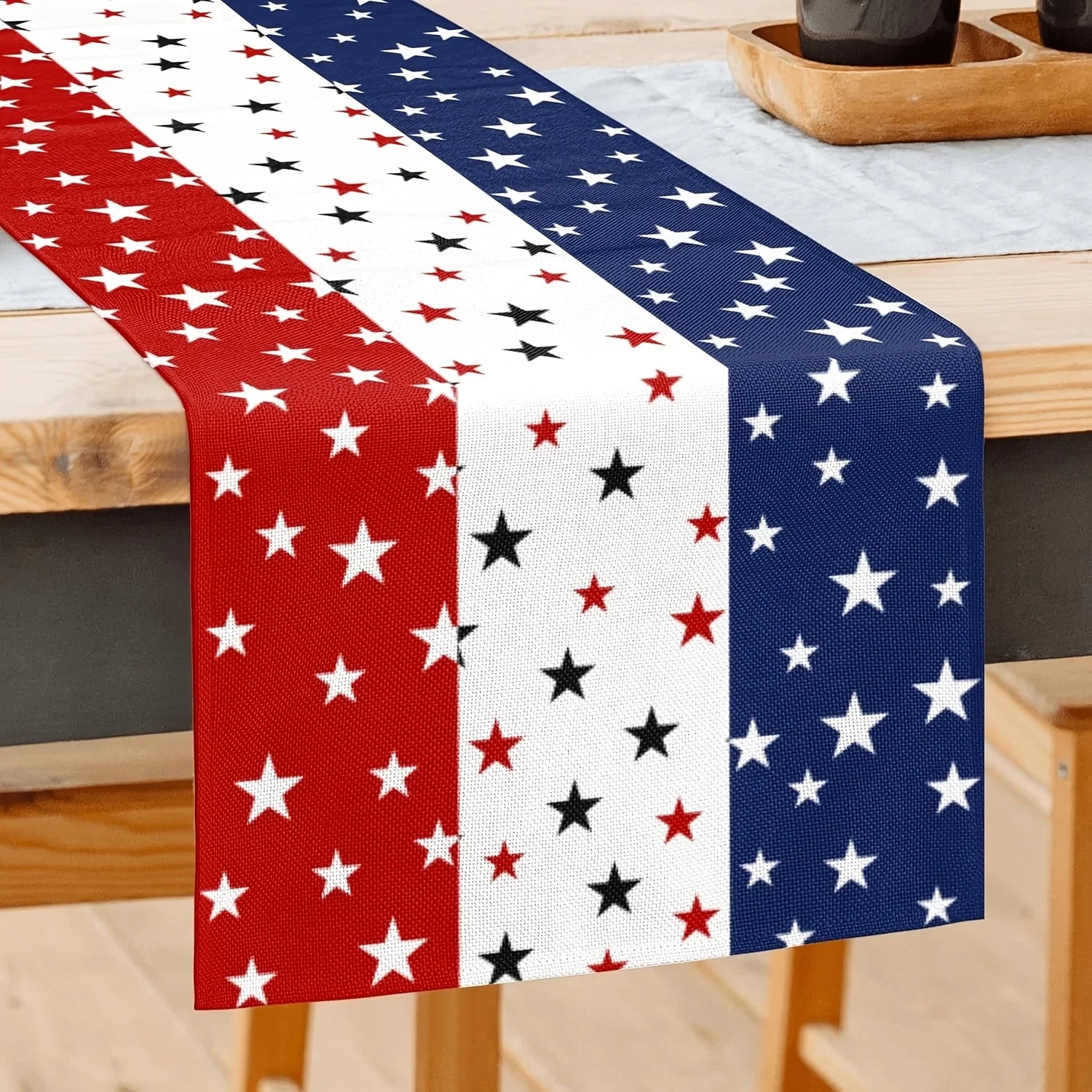 VIKAMA Patriotic Star & Firework Table Runner 4th of July Independence Day Kitchen Dining Home Party Decor