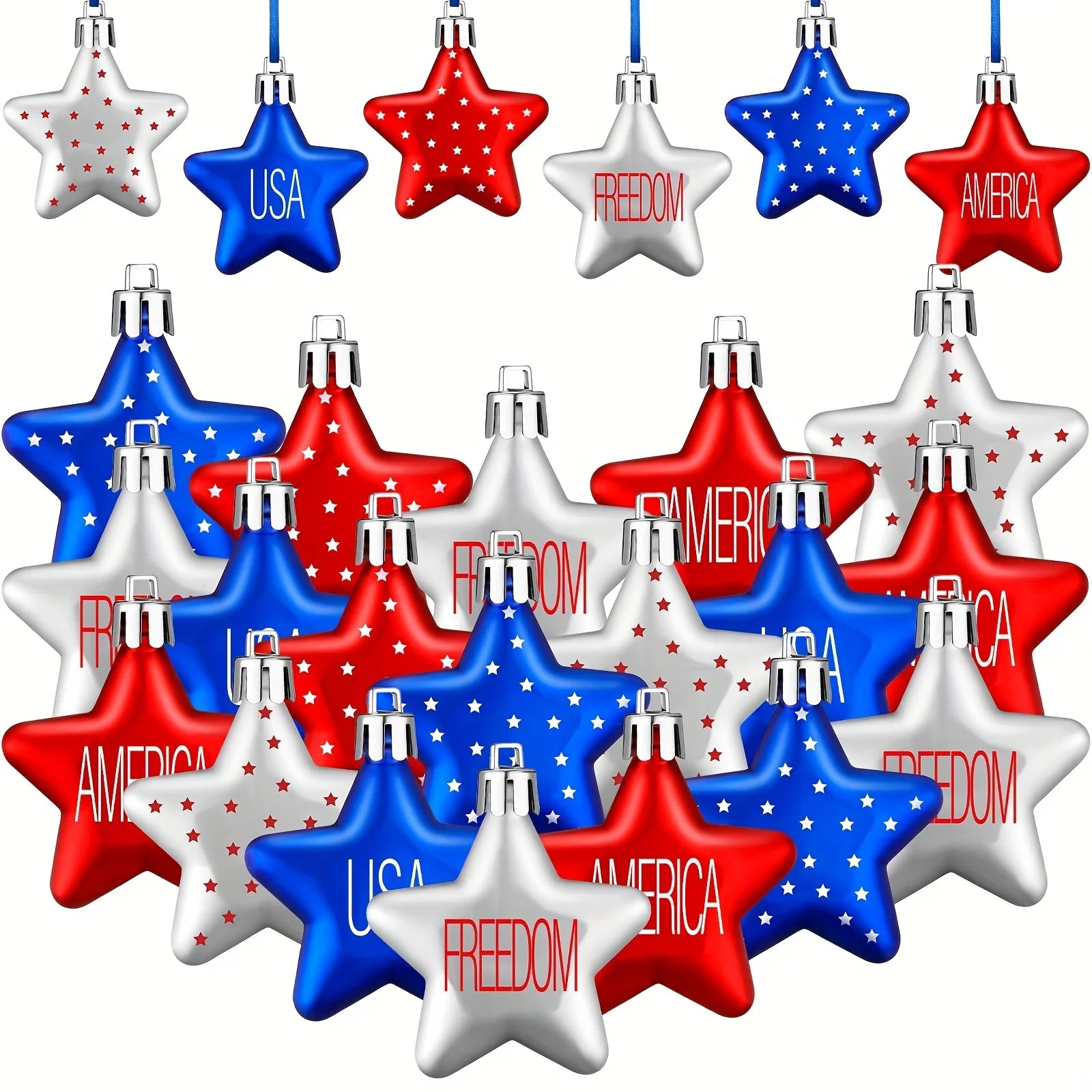 12/24Pcs Patriotic Star Decorations Red White Hanging Stars for Independence Day Memorial Day 4th of July  Party Supplies