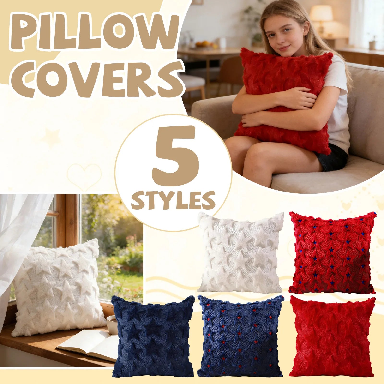 45x45cm Patriotic Star Quilted Throw Pillow Covers Independence Day USA Decor Red Blue White 5 Styles Cushion Cases Home