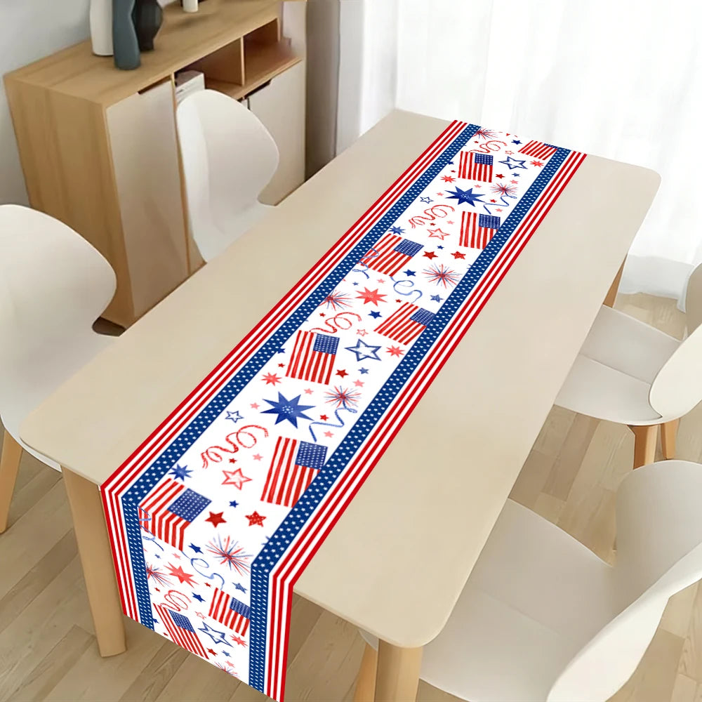 4th of July Patriotic Table Runner, American Flag Star Firework Table Decor for Independence Day Party Kitchen Dining