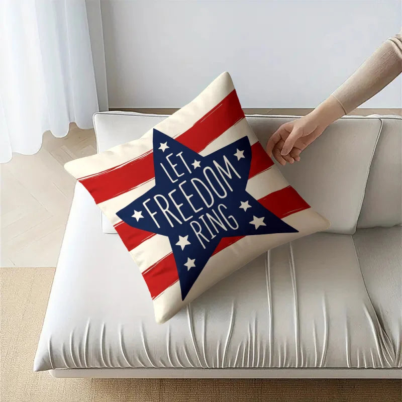 VIKAMA American Flag Star Pillow Cover 4th of July Patriotic Decorative Cushion Case for Sofa Bedroom Living Room Home Decor