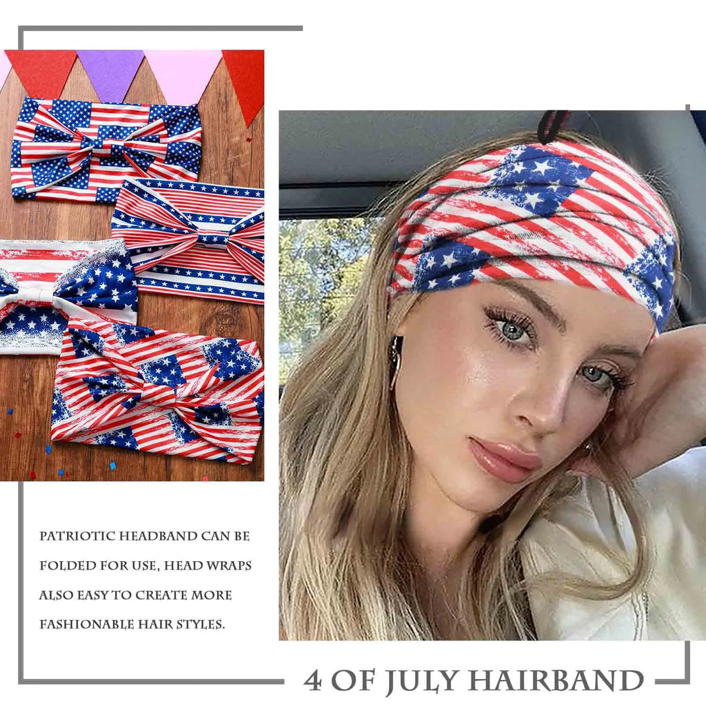 American Flag Headbands Women 4th of July Head Band Wide Turban Headwrap Red White and Blue Hairbands USA Patriotic Accessories