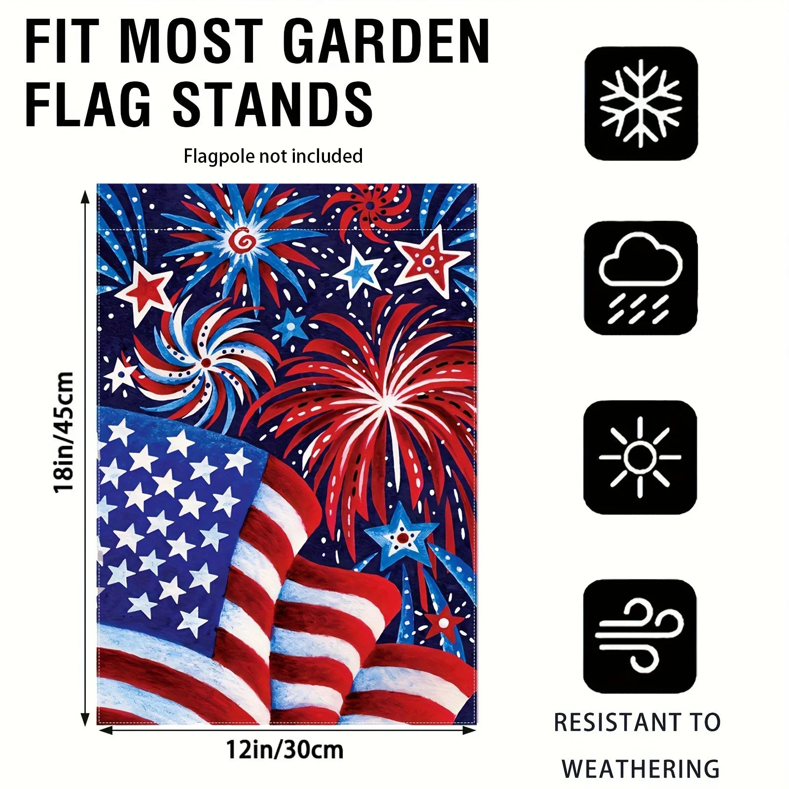 American Flag Fireworks Garden Flag, Patriotic Stars and Stripes Yard Flag for 4th of July Independence Day Decor