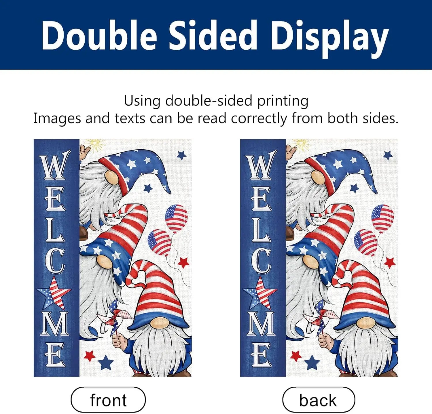 Welcome Patriotic Gnome 4th of July Garden Flag 12x18 Inch Double Sided Memorial Day Independence Day Burlap Garden Flags Po YYQ