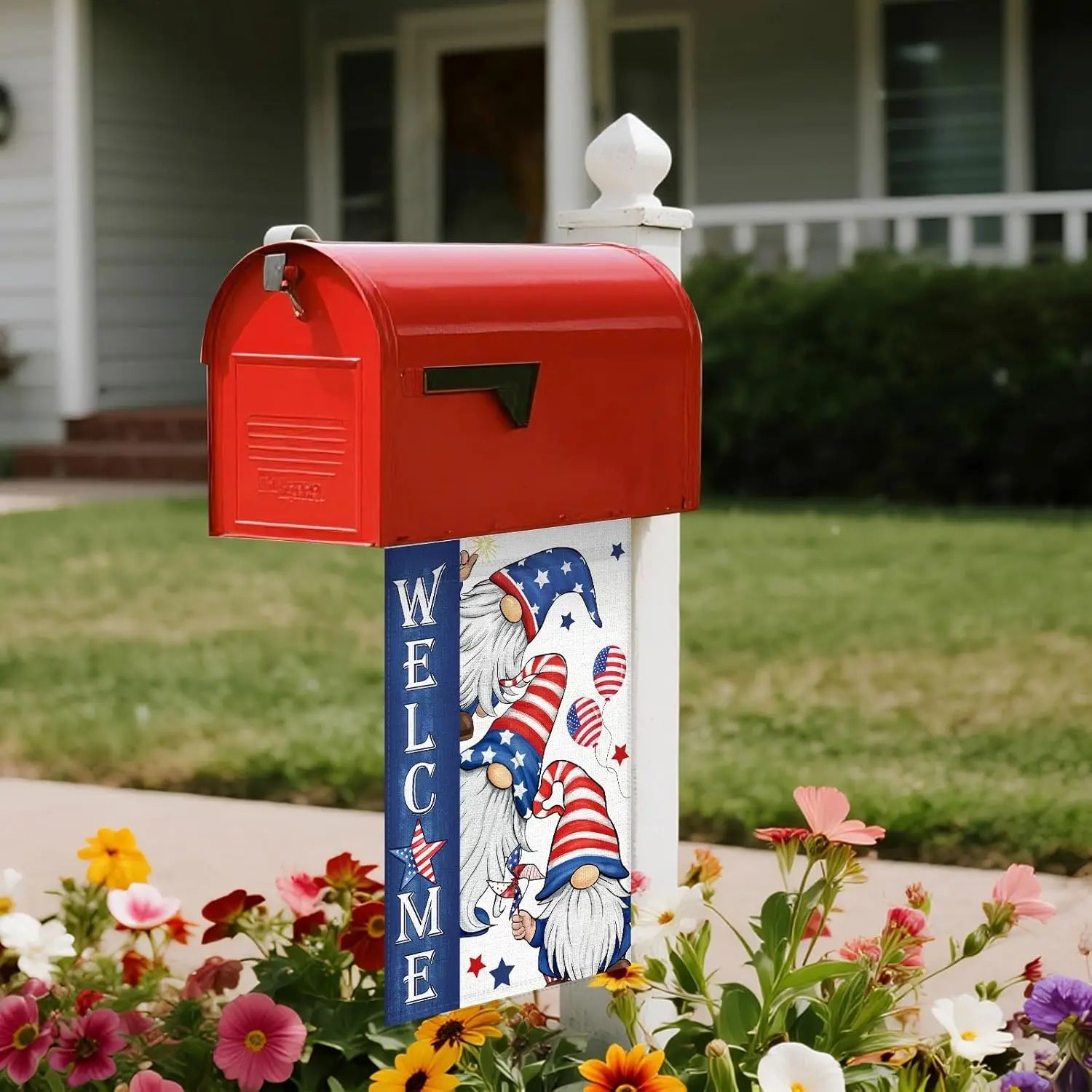 Charming Patriotic Gnome Garden Flag