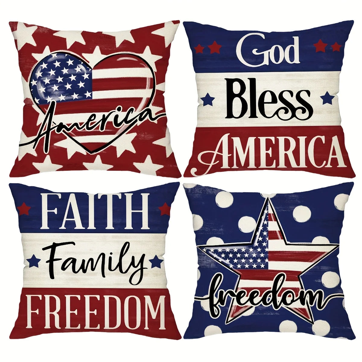 4pcs Patriotic USA Pillow Covers, American Flag Memorial Day Decor, for Indoor Outdoor Home Sofa Decor