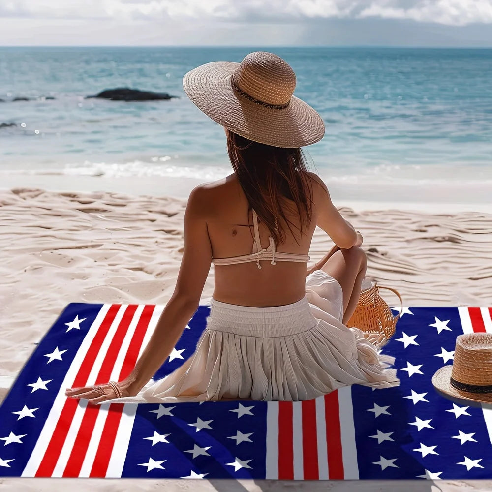 1pc 4th of July Towels Patriotic Red White Blue Stars Stripes Beach Towels Oversized Beach Lightweight Microfiber