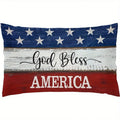 1pc God Bless America US Flag Wood Grain Printed Lumbar Pillow Cover, Suitable for Sofa, Bedroom, Living Room, Patriotic Decor
