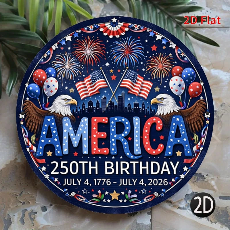 2D Flat, 1pc [2Dfalt] America 250th Birthday Wall Decor - Vintage Retro Double Eagle Fireworks Sign Suitable for 4th of July, Ro