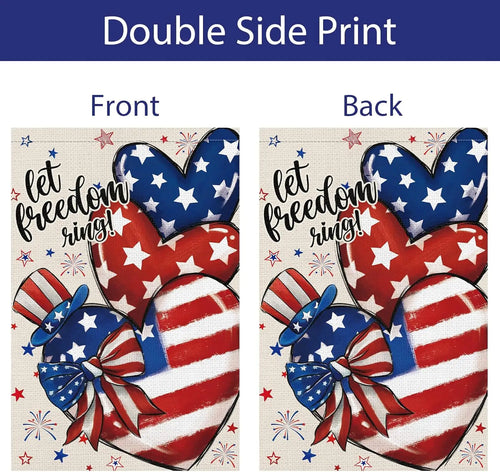 4th of July Garden Flag Patriotic Let Freedom Ring 12x18 Inch Double Sided Burlap Small Yard Flags Independence Day Memorial WWL